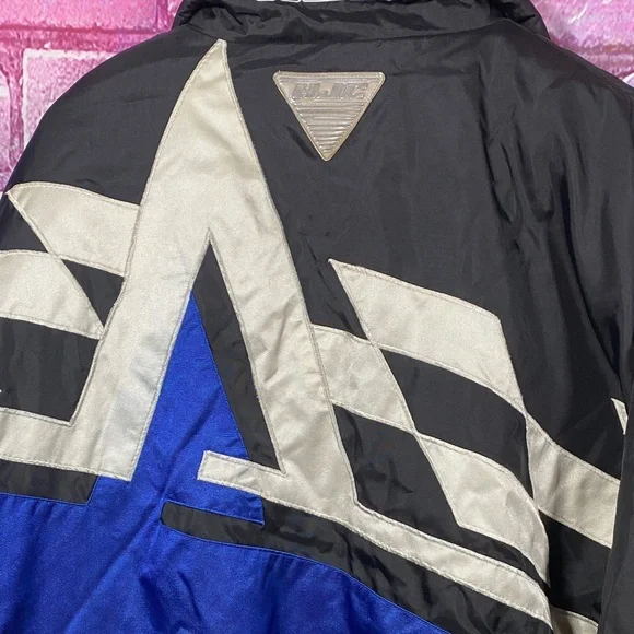 HJC Racing Star Moto Jacket Mens Large Black Blue Silver Vintage Y2K Motorcycle - Picture 5 of 9